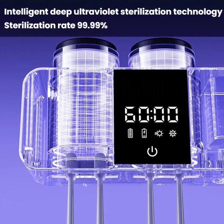Transparent-view smart toothbrush holder with two cup chambers and front digital display