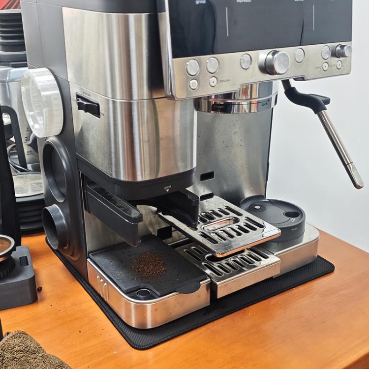 Coffee machine absorbent sliding pad under espresso machine, dark textured surface