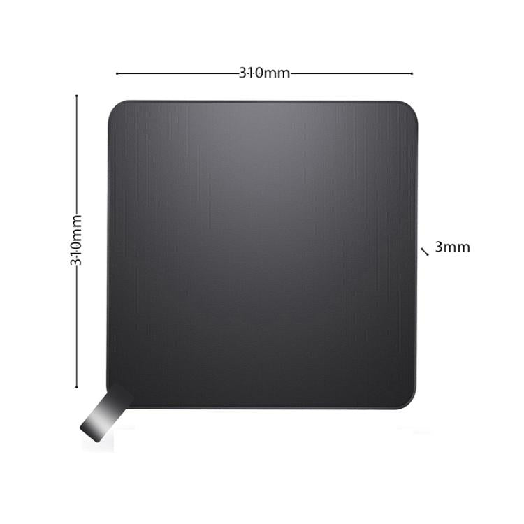 Coffee machine absorbent pad with size markings, square dark gray with corner tab