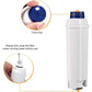 White replacement filter cartridge with blue cap and time dial illustration
