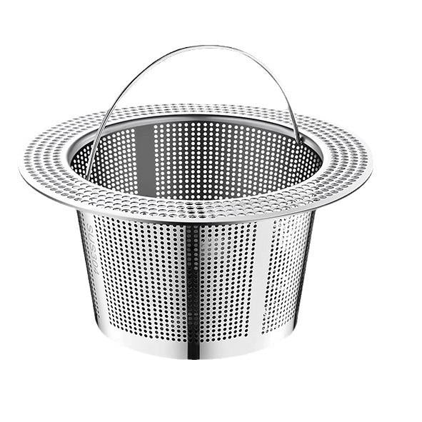 Stainless steel cone pulp strainer filter with handle ring, perforated mesh basket