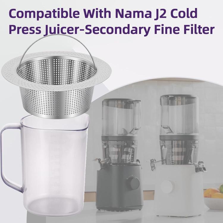 Stainless steel cone filter accessory with perforated mesh basket for cold press juicing