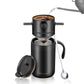 Black portable drip coffee cup with thermal cup, lid, and included spoon