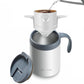 White portable drip coffee cup with thermal cup and closed lid