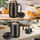 Black insulated coffee maker cup set with lid and drip brewer components