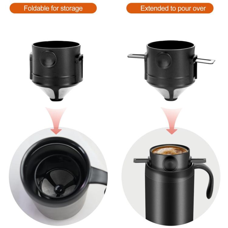 Black portable coffee maker cup with foldable brewer for storage