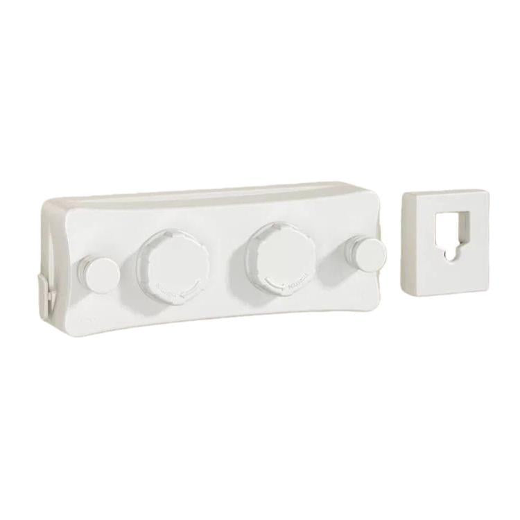 White retractable wire clothesline drying rack with two control dials
