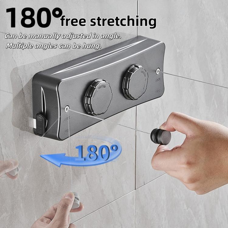 Gray retractable wire clothesline drying rack wall mount with dual adjustment knobs