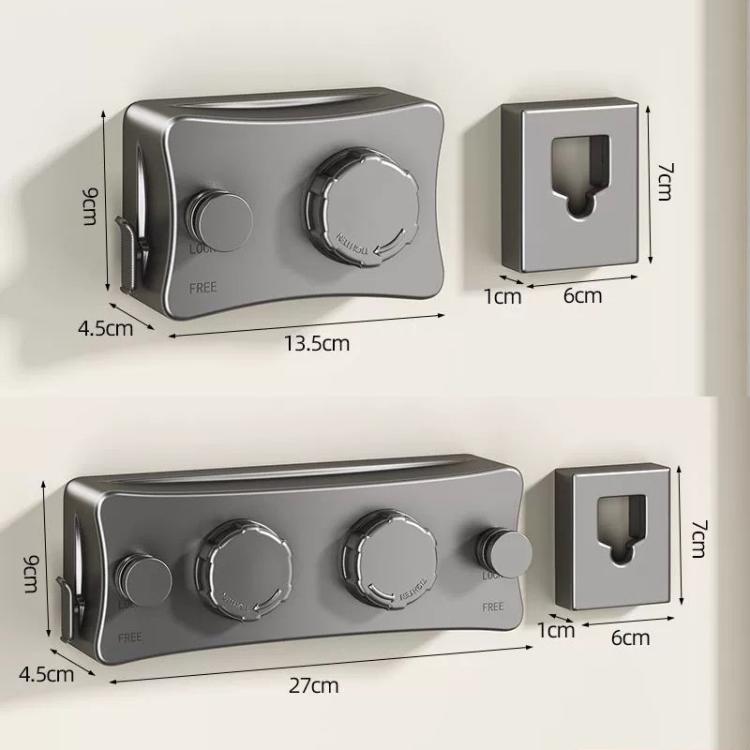 Wall-mounted retractable wire clothesline housing in gray with mounting bracket