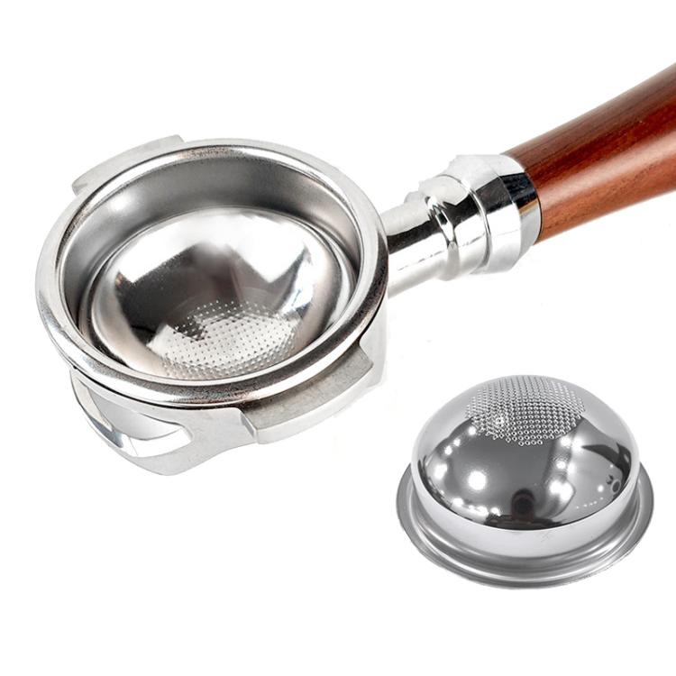 Stainless steel portafilter basket insert with fine mesh and spherical bottom