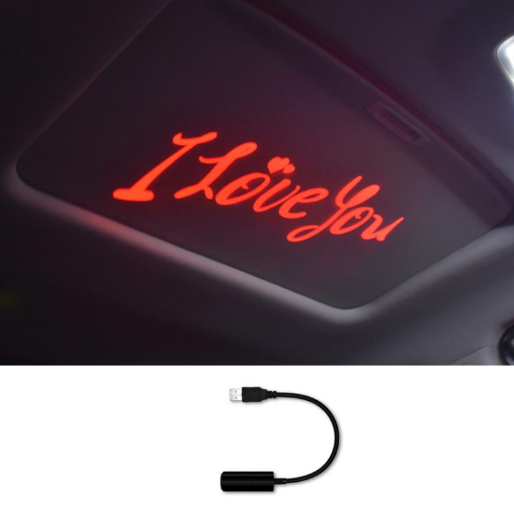 Car interior projection light with red 'I love you' wording