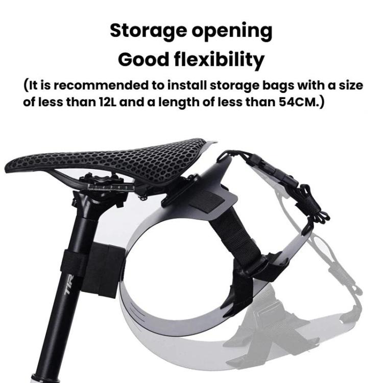 Bike saddle bag holder with adjustable straps and curved base for secure mounting