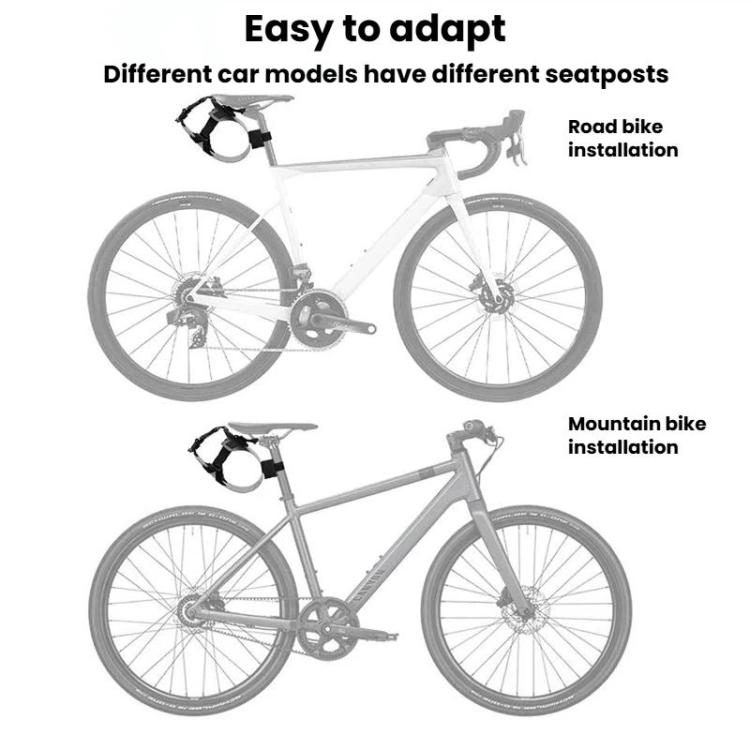 Bike seatpost mounting bracket shown for road bike and mountain bike installation