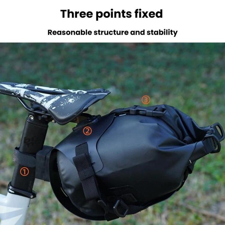 Three-point fixed bike tail bag holder with strap-secured mounting points