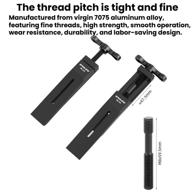 Bike brake caliper piston reset tool, black aluminum body with screw and pull handle