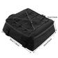 Black waterproof motorcycle trunk bag with bungee lacing and front buckle tabs
