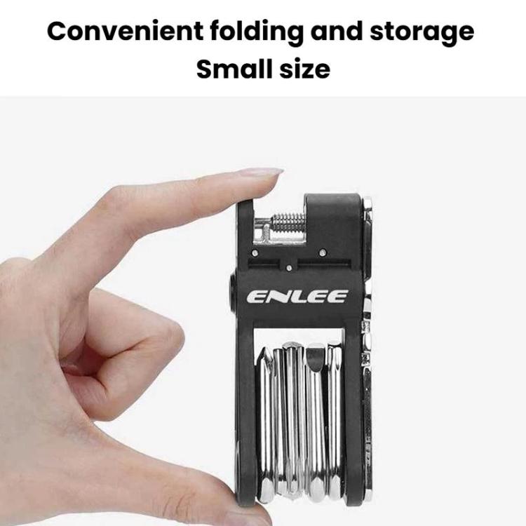 Black folded ENLEE bike multi-tool with visible chain-tool and wrench bits