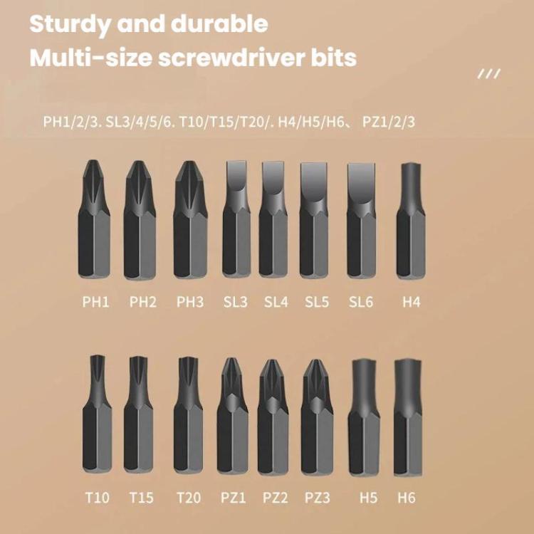 Assorted screwdriver bit set with multiple tip sizes, including Phillips and Torx