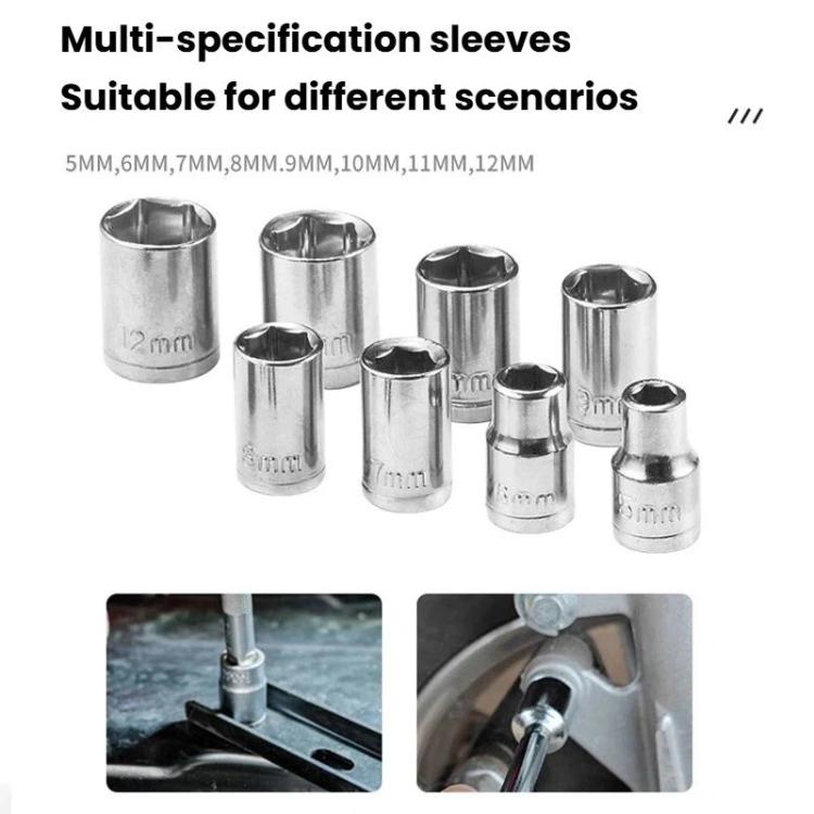 Stainless steel socket sleeves for screwdriver bits in multiple sizes