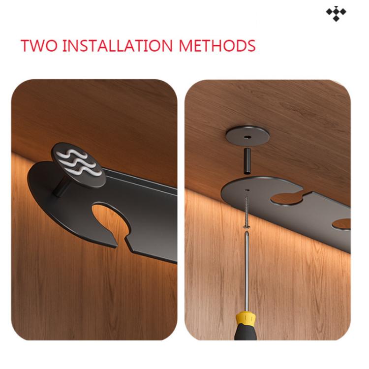 Under-cabinet wine glass holder rack with mounting hardware and stems slots
