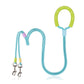 Light blue double-dog traction leash with green silicone handle loop and two metal snap clips