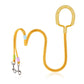 Yellow-orange double-dog traction leash with silicone handle loop and two metal snap clips