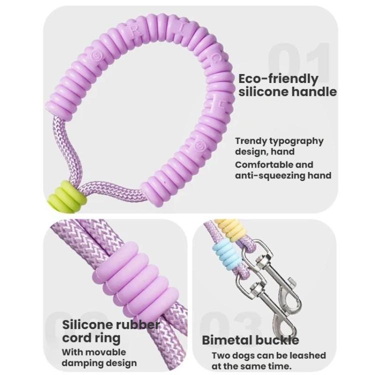Purple silicone handle loop and bimetal buckles for a double-dog traction leash