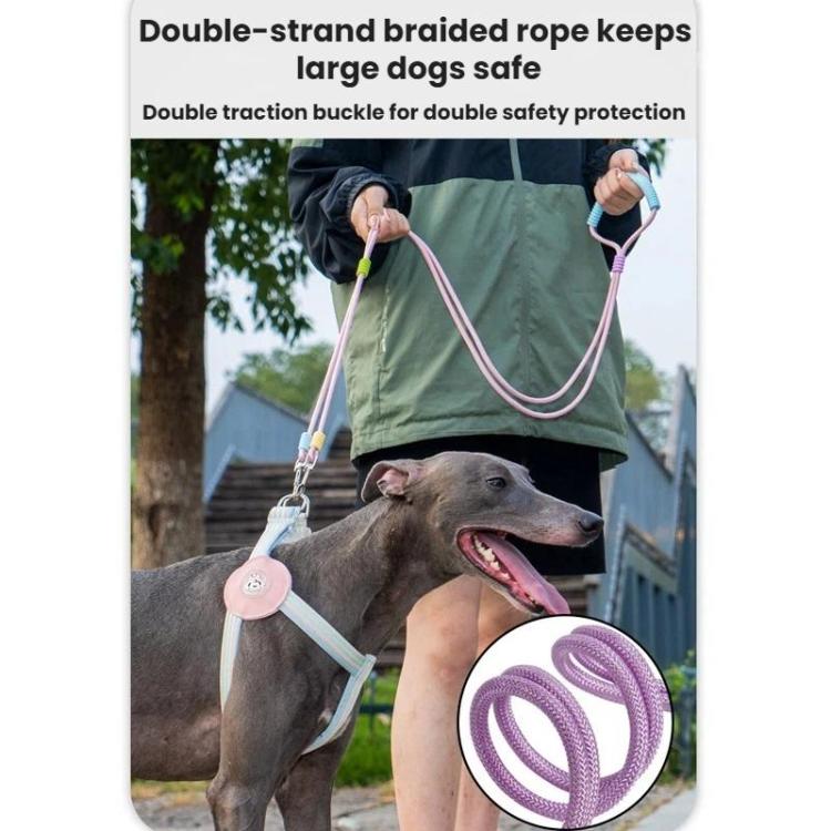 Pink double-strand braided traction rope with metal double-safety buckle