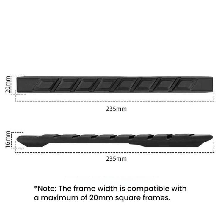 Black protective strip with size guides: 235mm length and 20mm frame width note