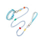 Light blue double-section P-shaped pet leash and collar set with two leads and metal clips
