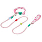 Pink P-shaped dual-leash pet collar with two braided straps and metal attachment clips