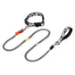 Black P-shaped dual-leash pet collar with two braided straps and metal attachment clips