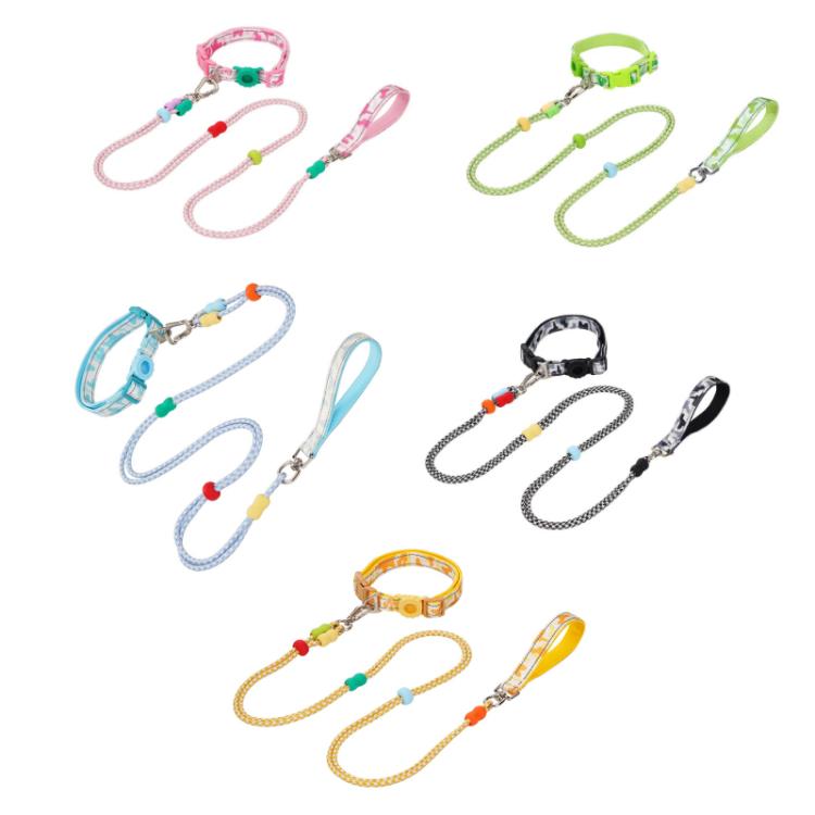 Multi-functional pet double-section P-shaped leash and collar set, assorted colors