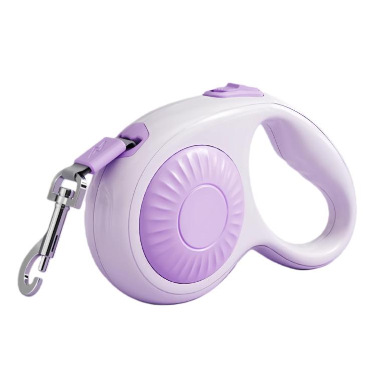 Automatic retractable dog leash, light purple case with purple button and metal hook