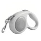 Automatic retractable dog leash, light gray case with gray button and metal hook
