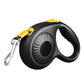 Automatic retractable dog leash, black case with yellow button and metal hook