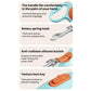 Automatic retractable dog leash close-up with orange buckle and chrome metal hook