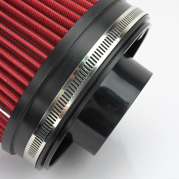 Side view of black intake reducer adapter showing stepped collar and vent slots