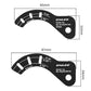 Black adjustment gauge plate with dimensions 85 mm and 87 mm, marked teeth positions