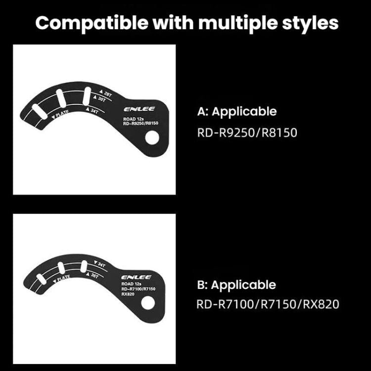 ENLEE rear derailleur adjustment gauge compatibility chart for option A and option B