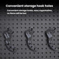 Black ENLEE adjustment gauge plates with storage hook holes on perforated pegboard