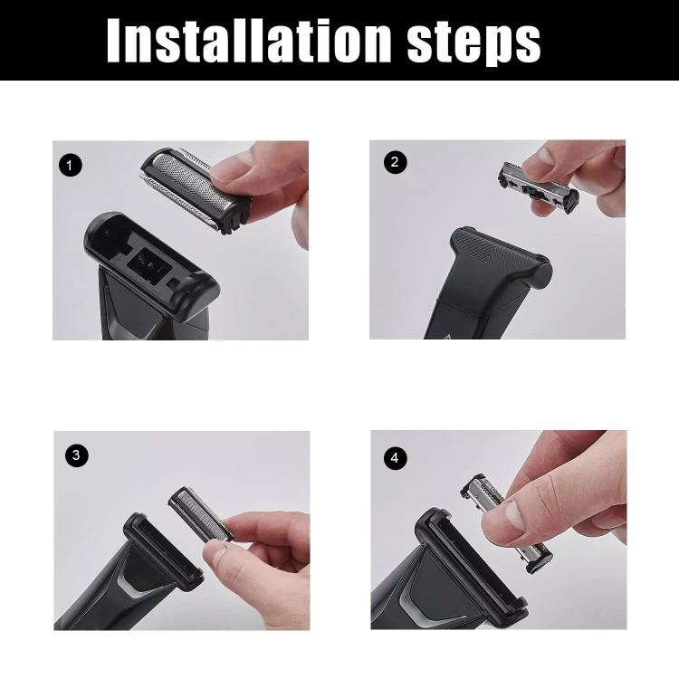 Replacement trimmer blade cartridge installation, cartridge clips into trimmer head