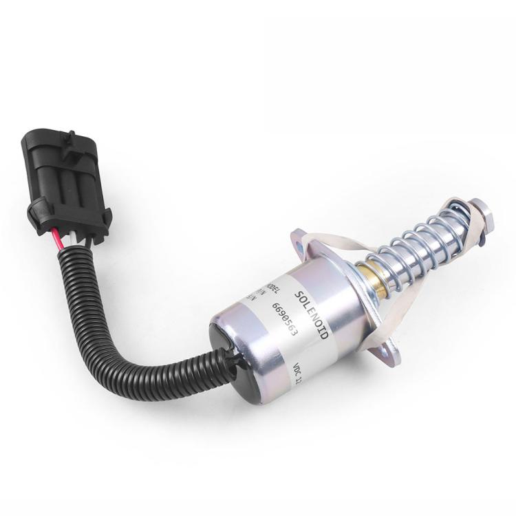 Shutdown solenoid with black wire harness, spring plunger, and electrical connector