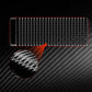 Storage compartment cover sticker panel, black textured strip with oval pull cutout