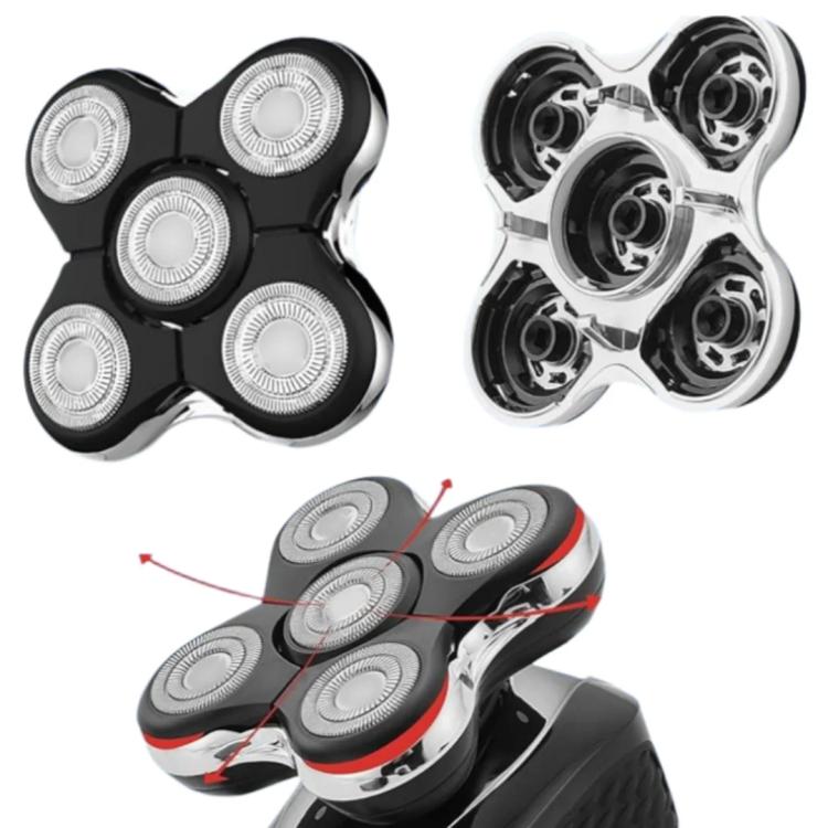 Replacement shaver heads with rotary foil segments and open cartridge view