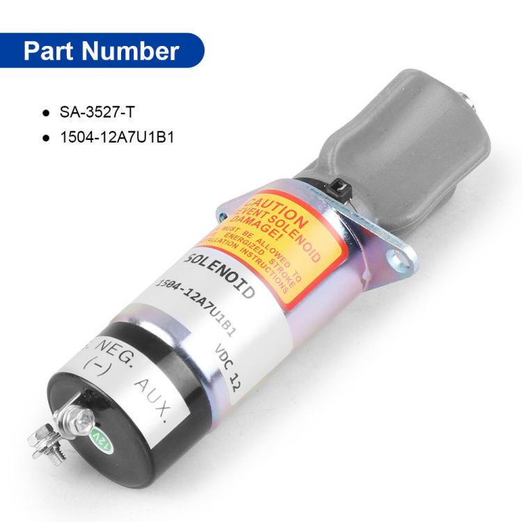 12V solenoid valve end view with black base, push-button terminals, and label area