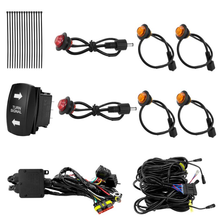 ATV LED turn signal kit with black horn, two switch modules, and connected wire sets