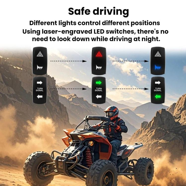 ATV turn signal switch module with horn control, showing left-center-right positions