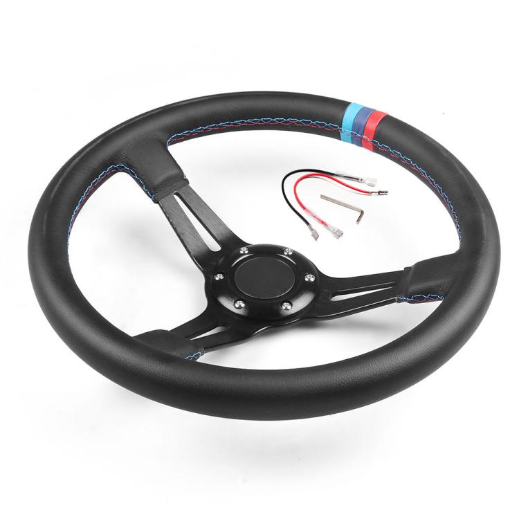 14 inch 350mm Car Steering Wheel Super Microfiber Leather Tri-Color Patchwork Drift Gaming Wheel