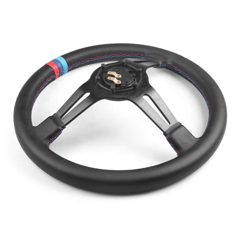 14 inch 350mm Car Steering Wheel Super Microfiber Leather Tri-Color Patchwork Drift Gaming Wheel
